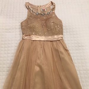 Just above the knee beige young girls dance dress